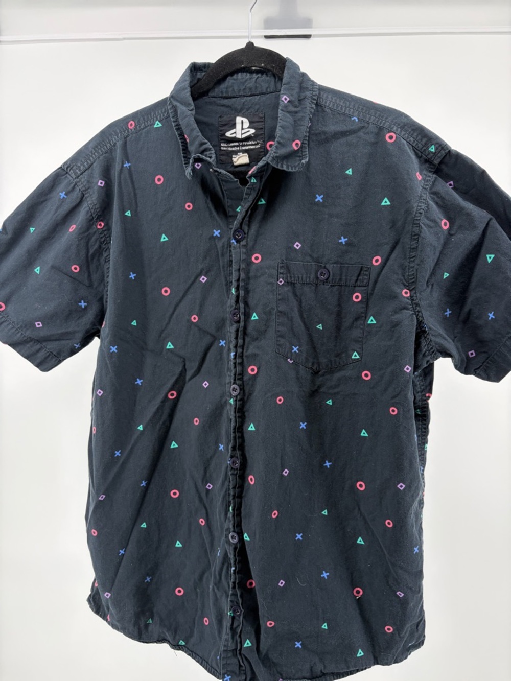 PlayStation Sony Men's Short‎ Sleeve Shirt Size XL Black Button Down